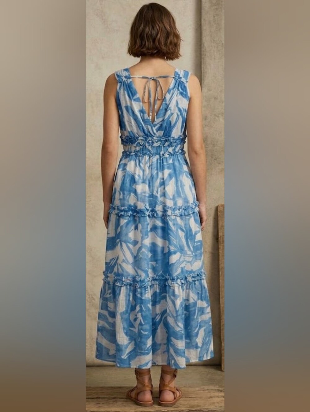 Socialite Blue and White Tie-Back Maxi Dress Women's Size Small NWT